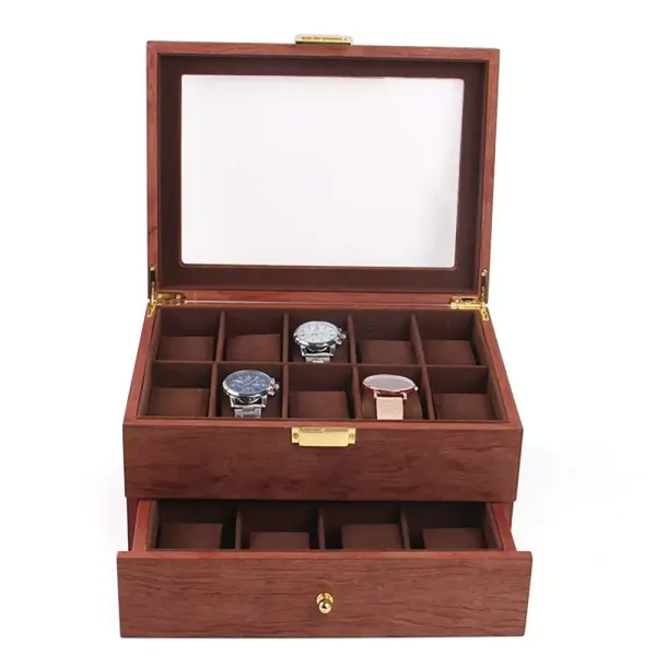 CNCEST Boîte de rangement pour montres - 20 emplacements - Avec couvercle transparent - En bois - Pour homme et femme