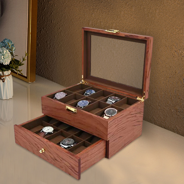 CNCEST Boîte de rangement pour montres - 20 emplacements - Avec couvercle transparent - En bois - Pour homme et femme