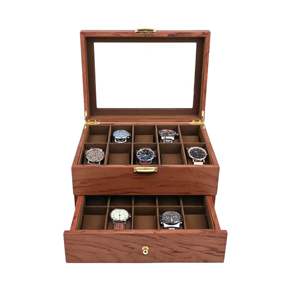 CNCEST Boîte de rangement pour montres - 20 emplacements - Avec couvercle transparent - En bois - Pour homme et femme