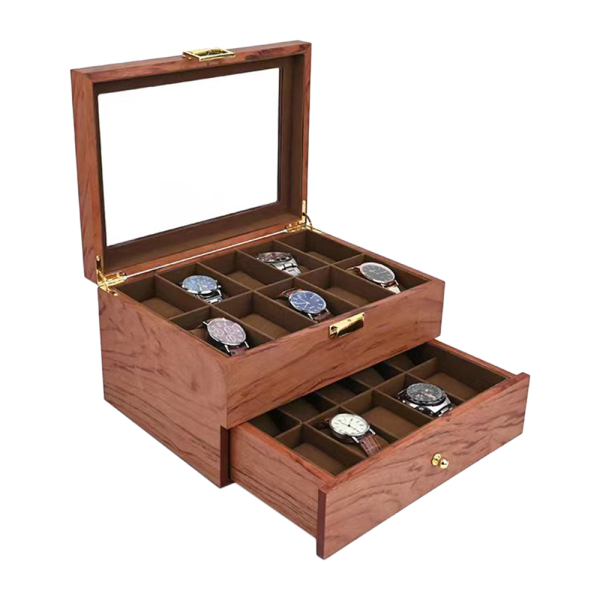 CNCEST Boîte de rangement pour montres - 20 emplacements - Avec couvercle transparent - En bois - Pour homme et femme