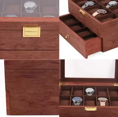 CNCEST Boîte de rangement pour montres - 20 emplacements - Avec couvercle transparent - En bois - Pour homme et femme