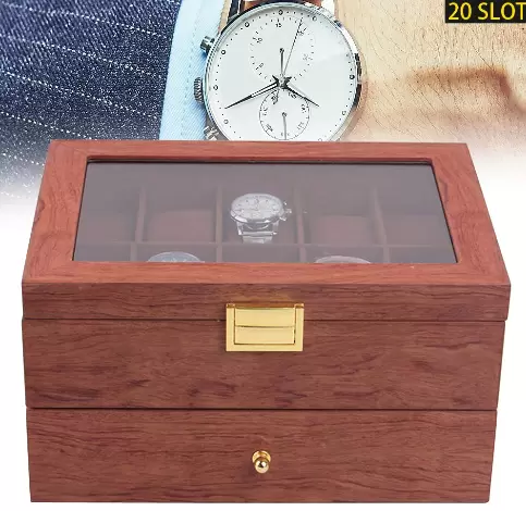 CNCEST Boîte de rangement pour montres - 20 emplacements - Avec couvercle transparent - En bois - Pour homme et femme
