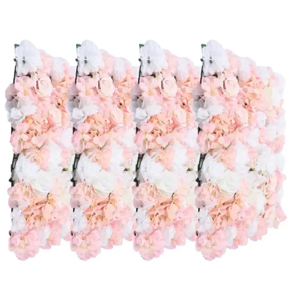 CNCEST Lot de 4 panneaux de fleurs artificielles - Fond romantique - Décoration murale pour la maison, un mariage, 40 x 60 cm (blanc + champagne)