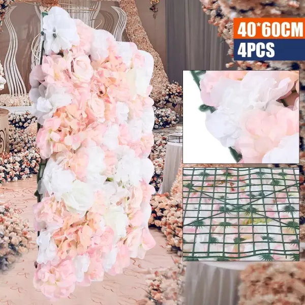CNCEST Lot de 4 panneaux de fleurs artificielles - Fond romantique - Décoration murale pour la maison, un mariage, 40 x 60 cm (blanc + champagne) CNCEST Lot de 4 panneaux de fleurs artificielles - Fond romantique - Décoration murale pour la maison, un mariage, 40 x 60 cm (blanc + champagne)