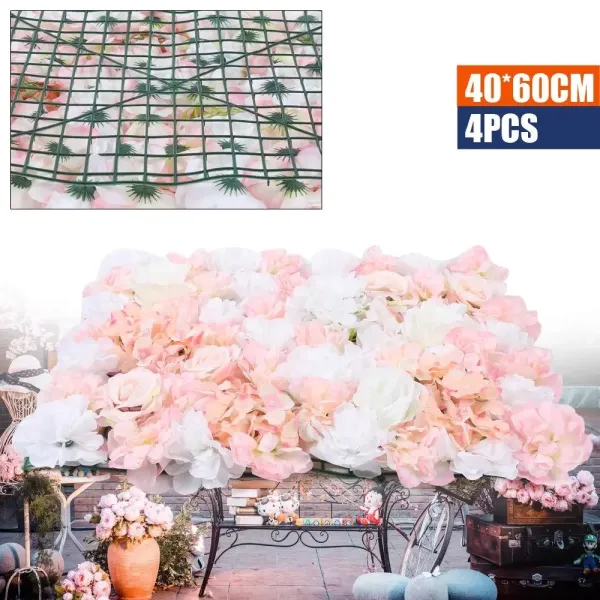 CNCEST Lot de 4 panneaux de fleurs artificielles - Fond romantique - Décoration murale pour la maison, un mariage, 40 x 60 cm (blanc + champagne) CNCEST Lot de 4 panneaux de fleurs artificielles - Fond romantique - Décoration murale pour la maison, un mariage, 40 x 60 cm (blanc + champagne)