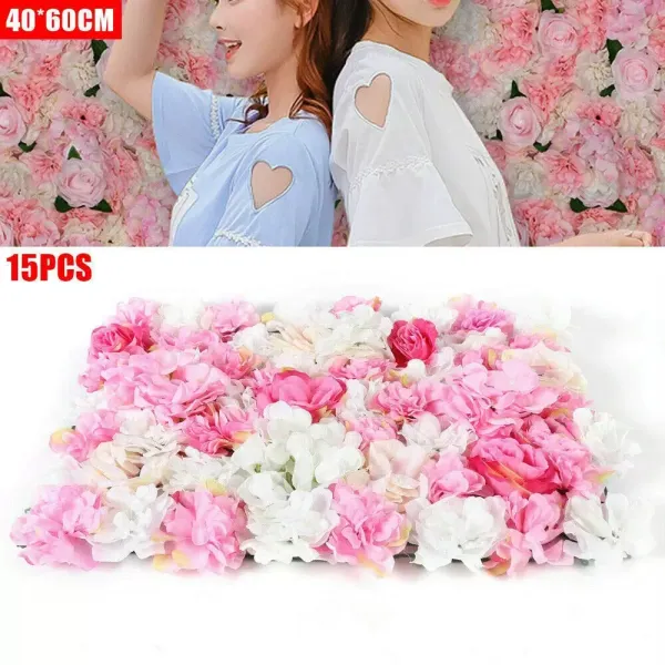 Lot de 15 fleurs artificielles pour décoration de mariage - 40 x 60 cm - Rose foncé
