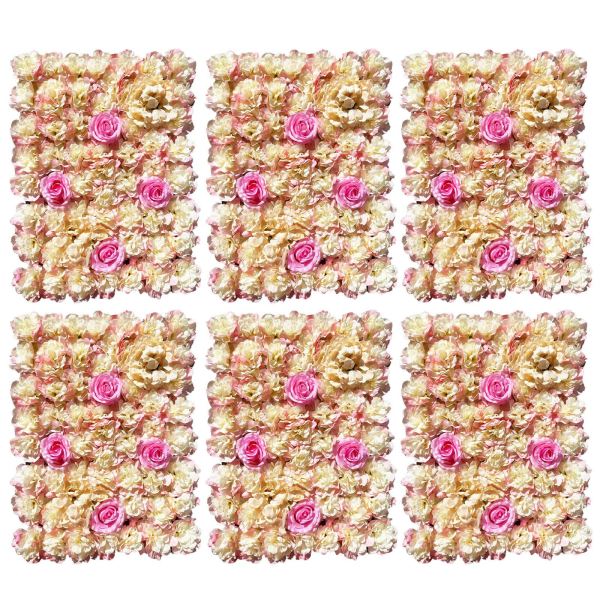 Lot de 6 panneaux muraux de fleurs artificielles en soie, 40 x 60 cm