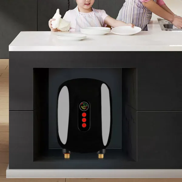 Mini chauffe-eau électronique - 6,5 kW - 220 V - Sous évier - Avec affichage LCD - Pour salle de bain, cuisine, douche - Noir