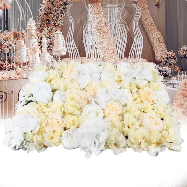 Lot de 6 murs de roses artificiels pour mariage - Fond jaune - Décoration murale - Fleurs d'hortensia - 40 x 60 cm - Pour jardin, mariage, photographie