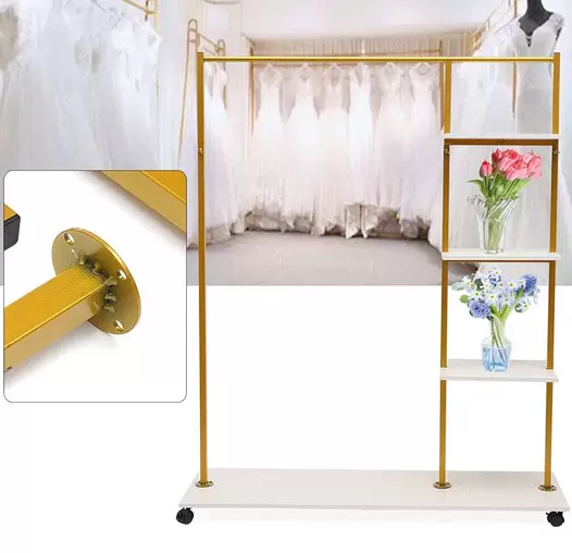 Metalen kledingrek met kledingroedes en 4 planken, multifunctioneel, op wielen