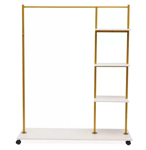 Metalen kledingrek met kledingroedes en 4 planken, multifunctioneel, op wielen