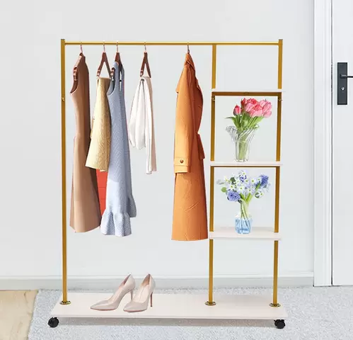 Metalen kledingrek met kledingroedes en 4 planken, multifunctioneel, op wielen