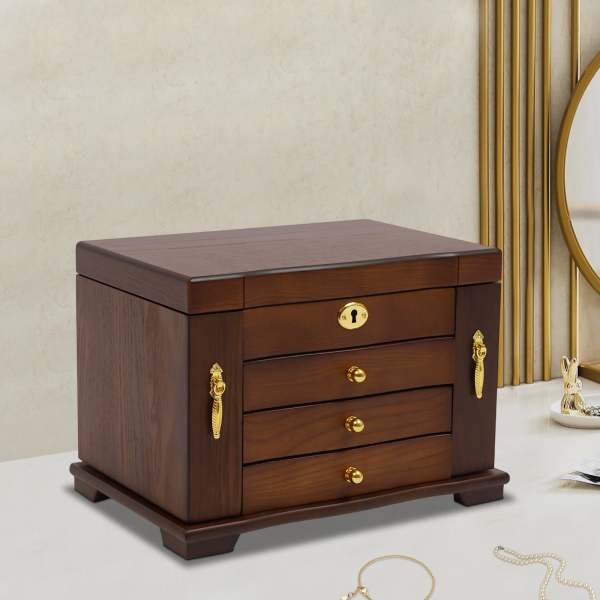 Boîte de rangement en bois à 4 couches pour bijoux, bagues, colliers et montres Boîte de rangement en bois à 4 couches pour bijoux, bagues, colliers et montres
