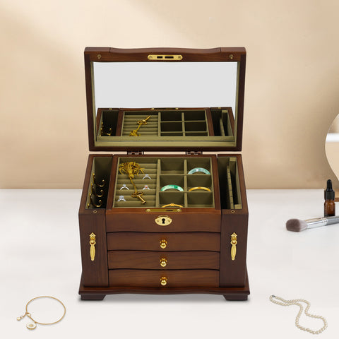 Boîte de rangement en bois à 4 couches pour bijoux