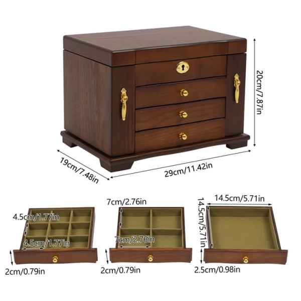 Boîte de rangement en bois à 4 couches pour bijoux, bagues, colliers et montres Boîte de rangement en bois à 4 couches pour bijoux, bagues, colliers et montres