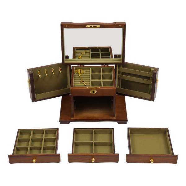 Boîte de rangement en bois à 4 couches pour bijoux, bagues, colliers et montres Boîte de rangement en bois à 4 couches pour bijoux, bagues, colliers et montres