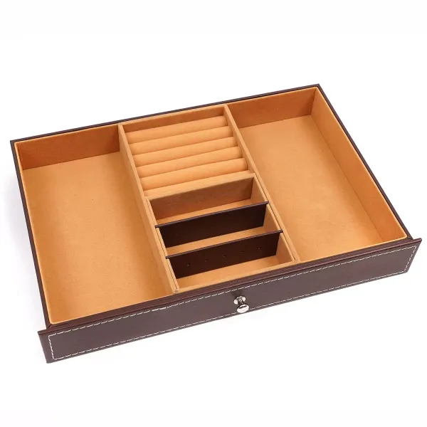 Boîte à bijoux en bois à 2 étages verrouillable avec miroir, boîte de voyage amovible, doublure en velours, pour bagues, bracelets, boucles d'oreilles