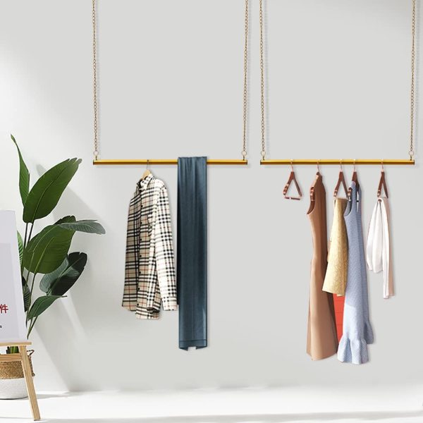 Étagère de rangement pour vêtements - 2 pièces - Doré - Hauteur réglable - 90 cm