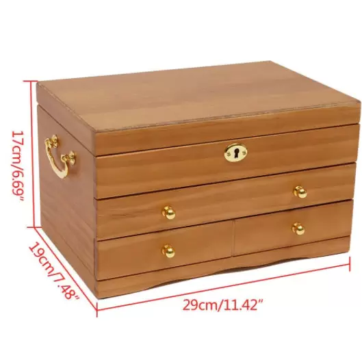Fetcoi Boîte à bijoux en bois à 3 étages avec miroir Serrure et 3 tiroirs Marron 29 x 19 x 17 cm