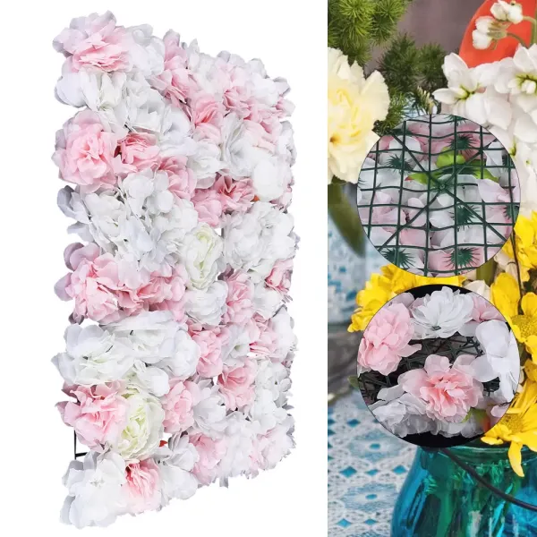 Lot de 12 panneaux de roses artificielles à suspendre - Décoration murale pour fête, mariage, arrière-plan mural (blanc et rose)