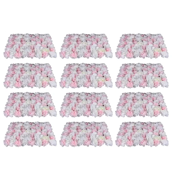Lot de 12 panneaux de roses artificielles à suspendre - Décoration murale pour fête, mariage, arrière-plan mural (blanc et rose)