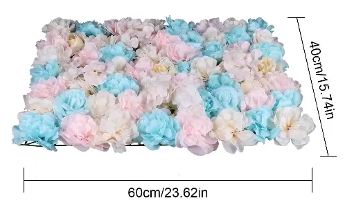 12 stuks nep-muurzijden bloemen, kunstbloemen, wanddecoratie, blauw en roze
