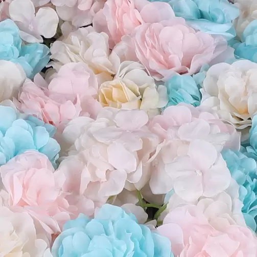 12 stuks nep-muurzijden bloemen, kunstbloemen, wanddecoratie, blauw en roze