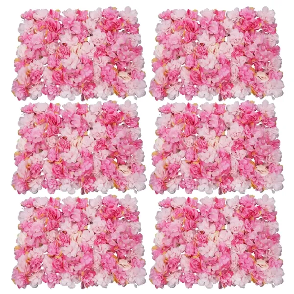 Lot de 6 murs de fleurs artificielles en soie pour décoration de mariage, fête de jardin, bricolage (rose foncé, 60 x 40 cm)