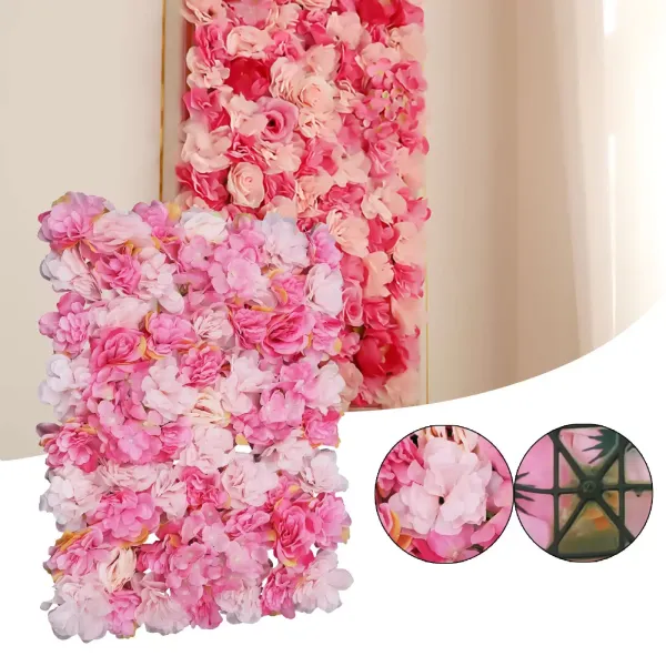 Lot de 6 murs de fleurs artificielles en soie pour décoration de mariage, fête de jardin, bricolage (rose foncé, 60 x 40 cm)