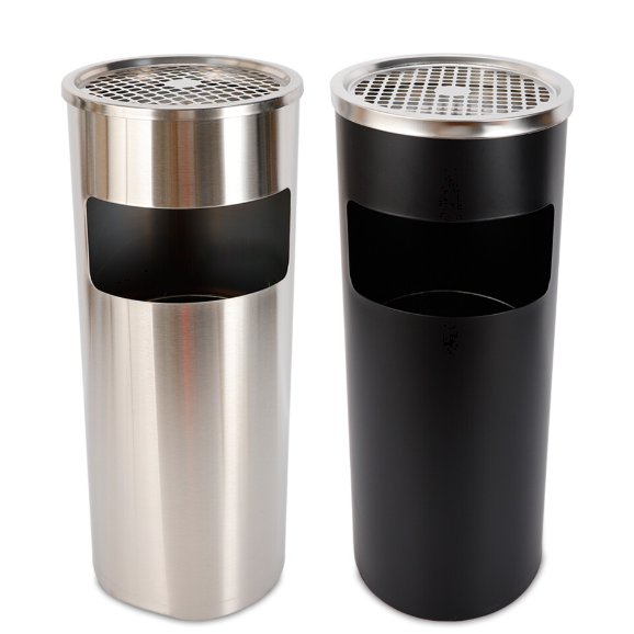 30L 62cm (Argent/Noir) Cendrier sur pied en acier inoxydable Cendrier sur pied avec poubelle, y compris le cendrier supérieur