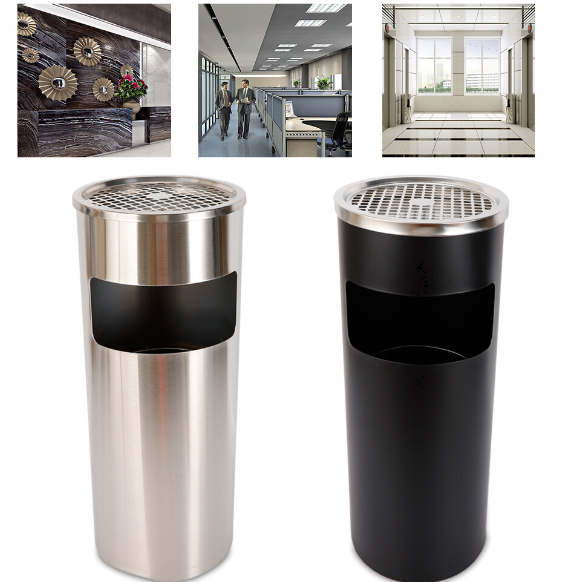 30L 62cm (Argent/Noir) Cendrier sur pied en acier inoxydable Cendrier sur pied avec poubelle, y compris le cendrier supérieur