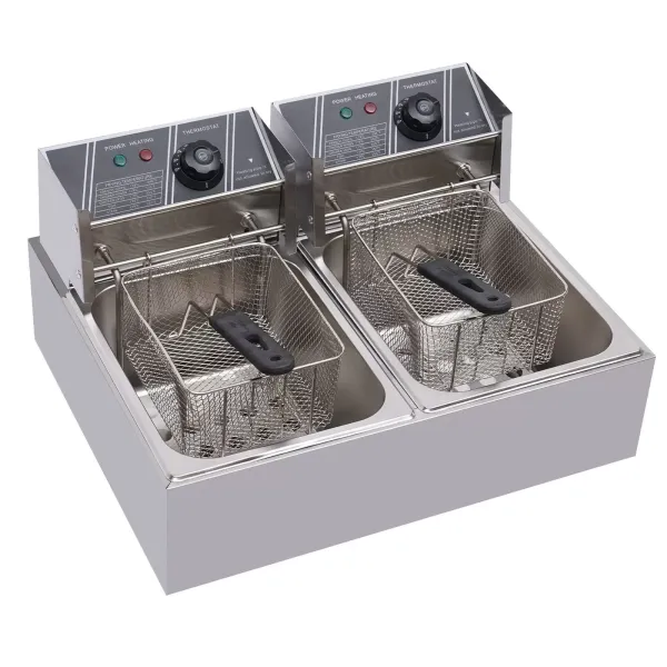 Friteuse électrique à double friteuse 12 l en acier inoxydable avec 2 paniers et couvercles pour frites, poulet, restaurant, maison