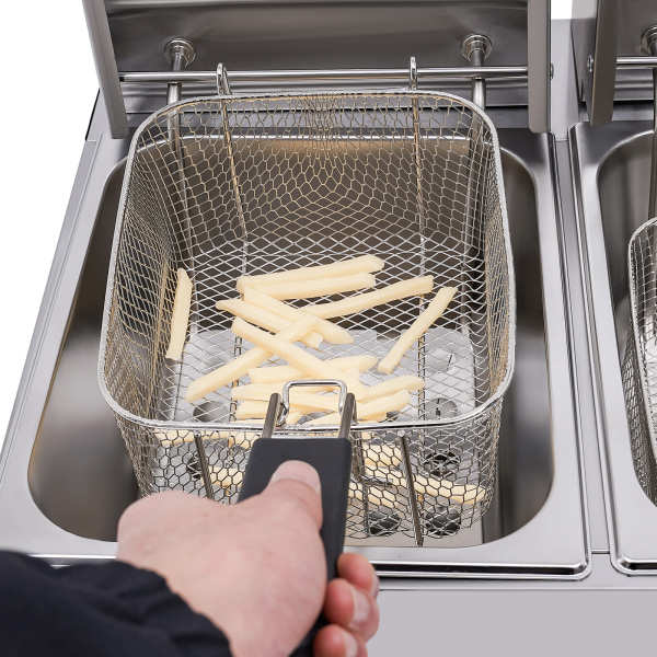 Friteuse électrique à double friteuse 12 l en acier inoxydable avec 2 paniers et couvercles pour frites, poulet, restaurant, maison