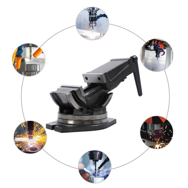 Étau de 100 mm - Haute précision - Inclinable à 90° - Socle rotatif - Étau de table