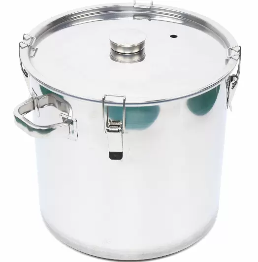Seau de fermentation de 36 L - Portable - En acier inoxydable - Avec échappement pour la fermentation - Argenté