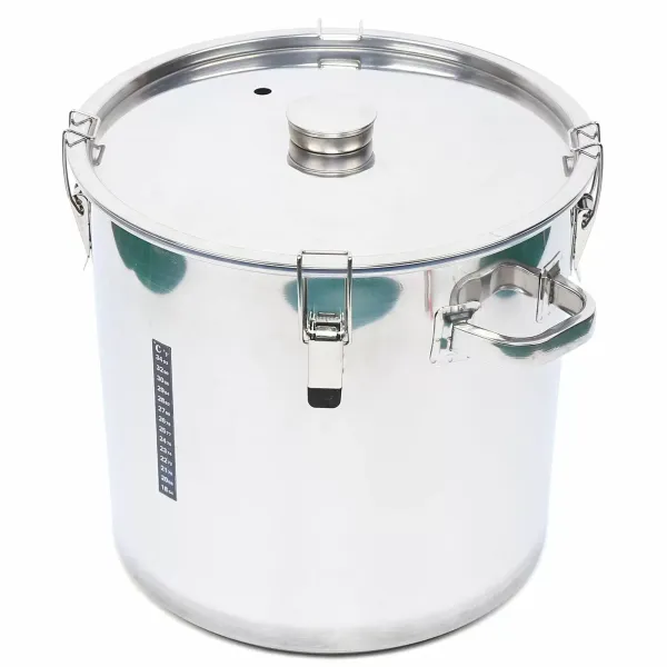 Seau de fermentation de 36 L - Portable - En acier inoxydable - Avec échappement pour la fermentation - Argenté