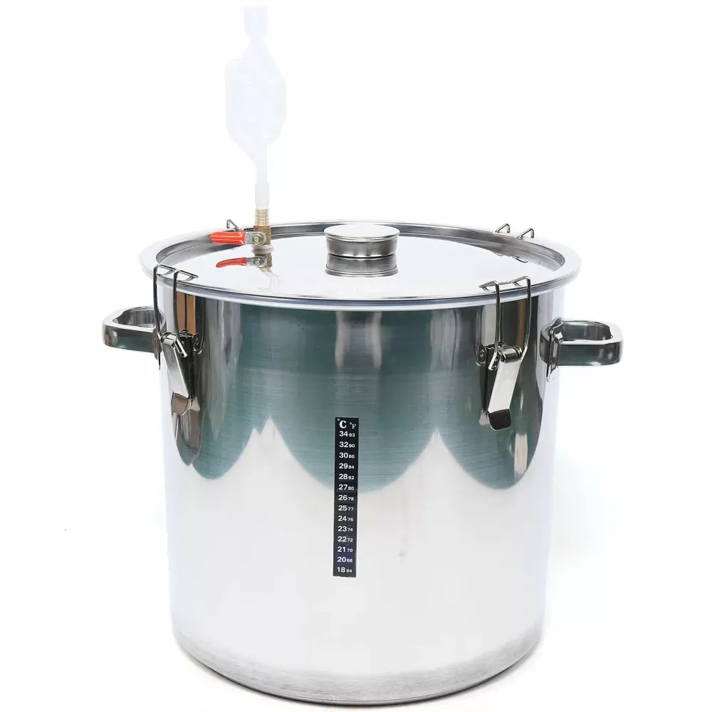 Seau de fermentation de 36 L - Portable - En acier inoxydable - Avec échappement pour la fermentation - Argenté