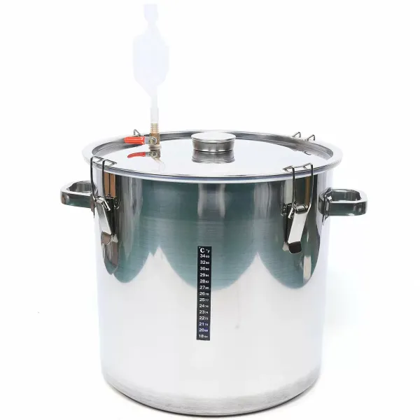 Seau de fermentation de 36 L - Portable - En acier inoxydable - Avec échappement pour la fermentation - Argenté