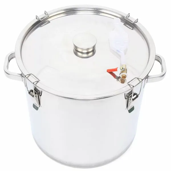Seau de fermentation de 36 L - Portable - En acier inoxydable - Avec échappement pour la fermentation - Argenté