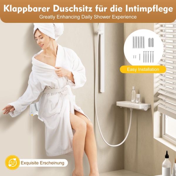 Siège de douche pliable jusqu'à 130 kg - Siège de douche pliable pour montage mural