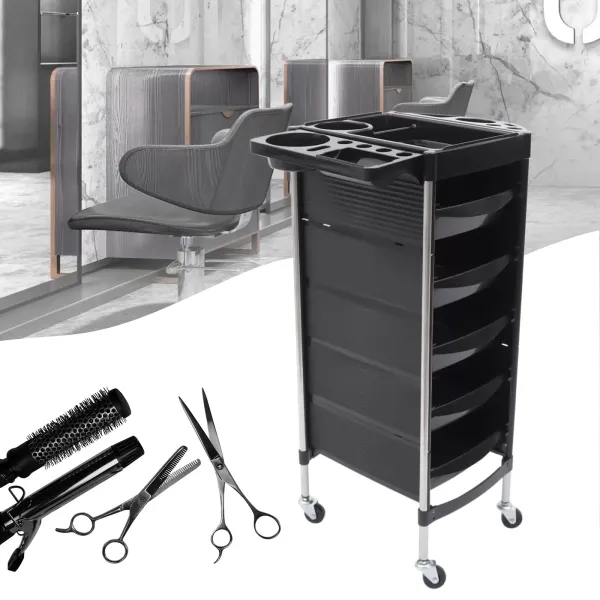 Chariot de coiffure avec tiroirs 6 niveaux - Chariot de beauté - Pour salon de coiffure - Noir