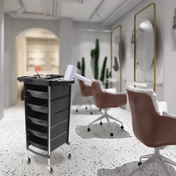 Chariot de coiffure avec tiroirs 6 niveaux - Chariot de beauté - Pour salon de coiffure - Noir