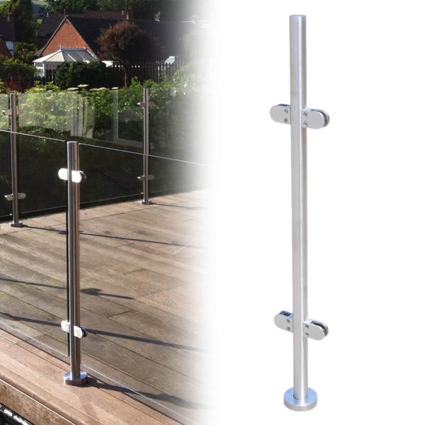 Poteau de balustrade en acier inoxydable 316 - 110 cm - Clôture de qualité supérieure avec pinces en verre - Applicable de 8 à 12 mm