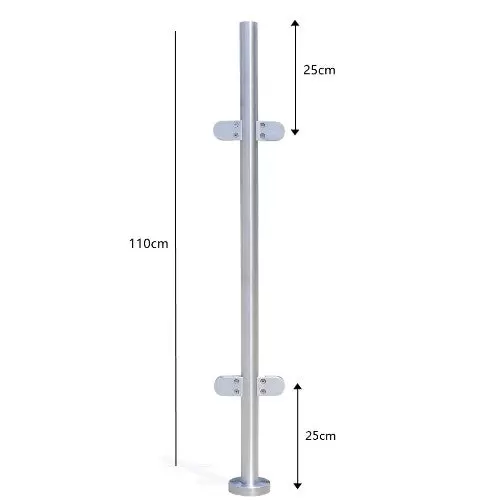 304 roestvrijstalen relingpaal 110 cm premium hekwerk met glasklemmen toepasbaar 8-12 mm