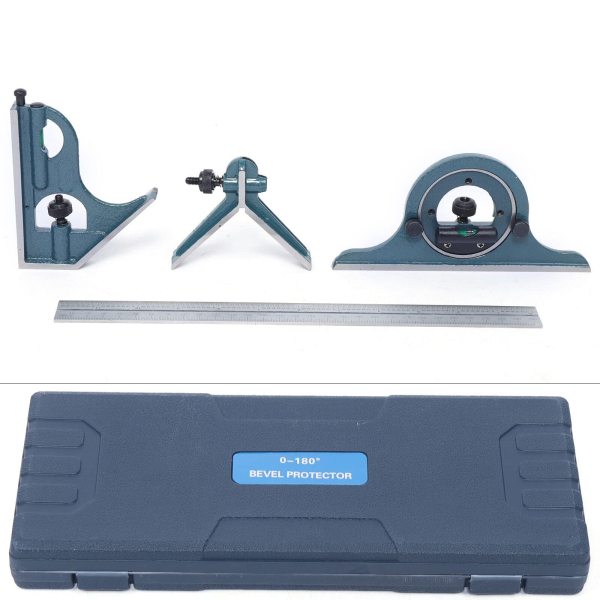 Kit d'angle de combinaison - Angle de butée réglable de 0 ° et 180 ° - Règle d'angle professionnelle de 300 mm - En acier inoxydable Kit d'angle de combinaison - Angle de butée réglable de 0 ° et 180 ° - Règle d'angle professionnelle de 300 mm - En acier inoxydable
