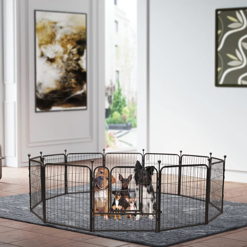 Enclos à 12 angles pour animal domestique 60 cm - Pour chiots - Noir - Pour le camping ou le camping en intérieur ou en camping-car