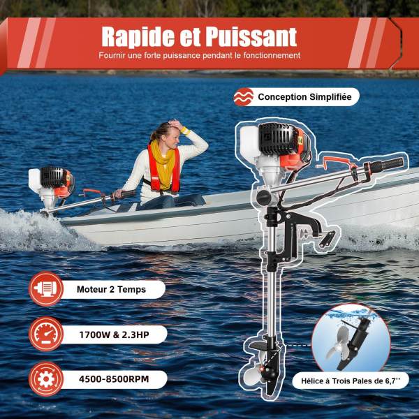 Moteur hors-bord moteur électrique moteur à essence bateau de pêche moteur bateau 2 temps 2,3 CV CDI système