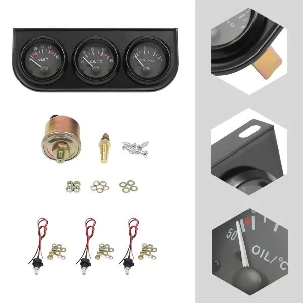 Instruments supplémentaires 3 en 1 de 52 mm Jauge de température d'eau Jauge de pression d'huile Jauge de voltmètre
