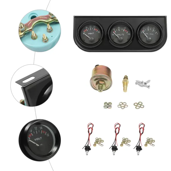 Instruments supplémentaires 3 en 1 de 52 mm Jauge de température d'eau Jauge de pression d'huile Jauge de voltmètre