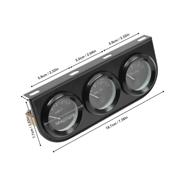 Instruments supplémentaires 3 en 1 de 52 mm Jauge de température d'eau Jauge de pression d'huile Jauge de voltmètre